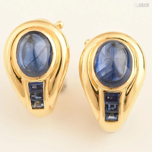 Pair of Sabbadini Sapphire, 18k Yellow Gold Ear…