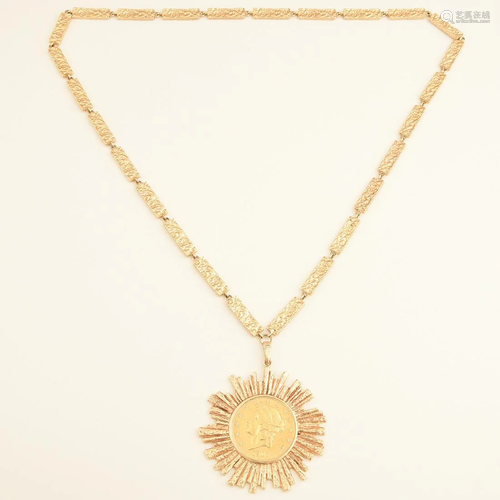 Gold Coin, 14k Yellow Gold Necklace.