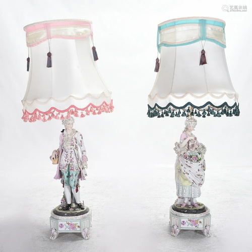 Two Dresden Style Porcelain Standing Figures Mo…