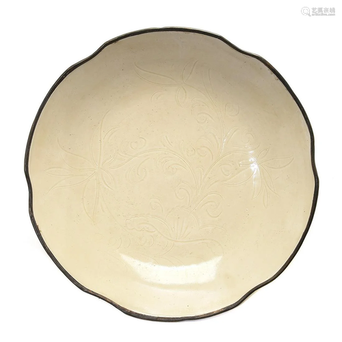 Chinese Large Incised Ding-Type Foliate Dish.