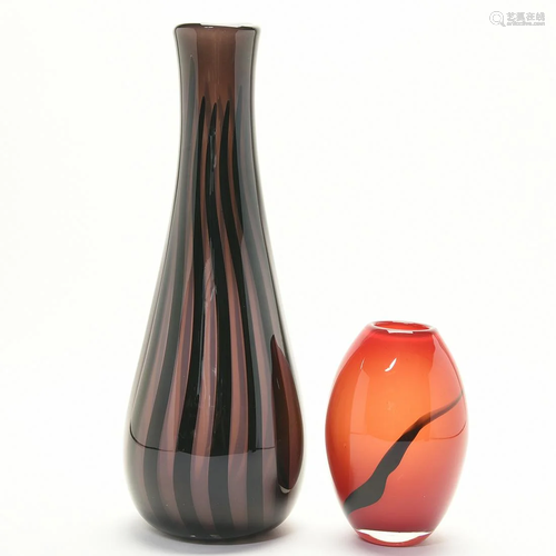 Two Studio Art Blown Glass Vases.