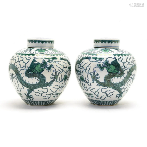 A pair of Chinese Doucai Porcelain Dragon Jars …