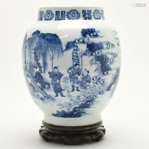 Chinese Blue And white Porcelain Figural Jar.