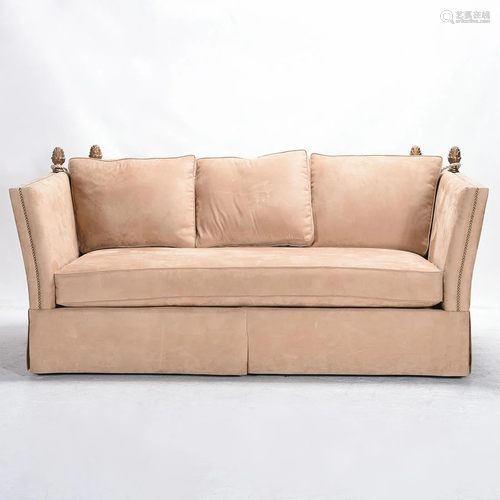 Modern Monet Tan Suede Upholstered Sofa