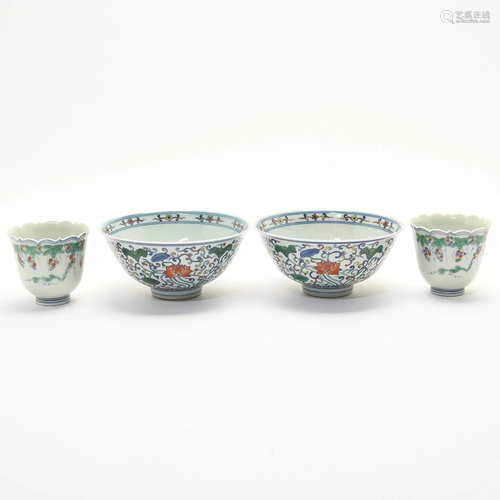 Two pairs of Doucai Bowls and Cups.