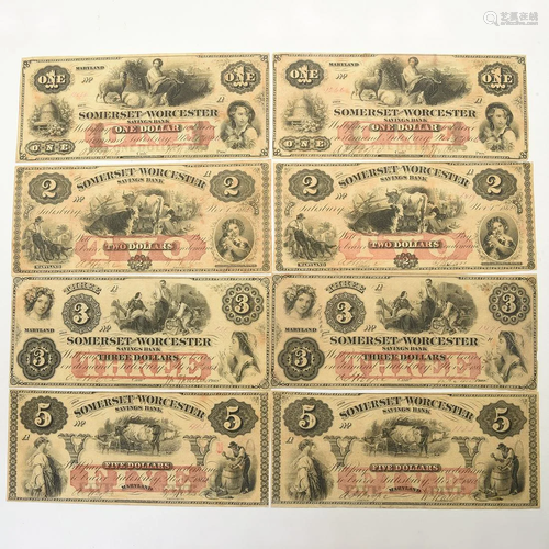 US 1862 Somerset Worcester Savings Bank Bills