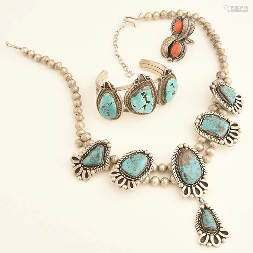 *Native American Turquoise, Coral, Silver Jewelry