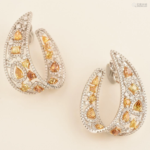 Pair of Fancy Yellow Diamond, Diamond, 18k Gold