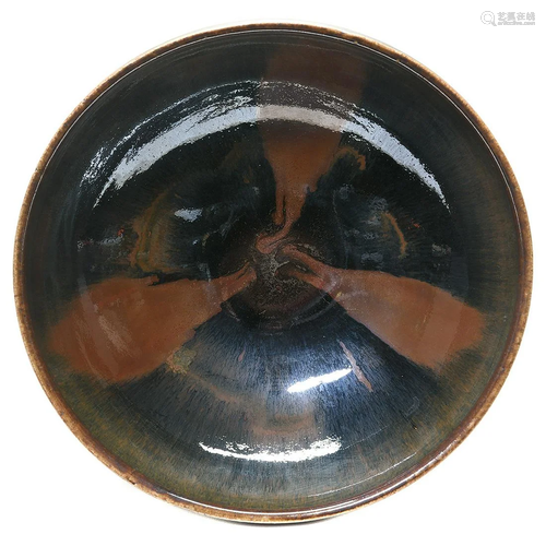 Chinese Large Russet Splashed Black Glazed Bowl