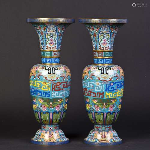 A PAIR OF MONUMENTAL CLOISONNE VASES