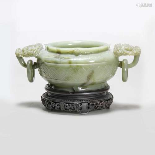 A CELADON JADE MARRIAGE BOWL, 18/19TH CENTURY