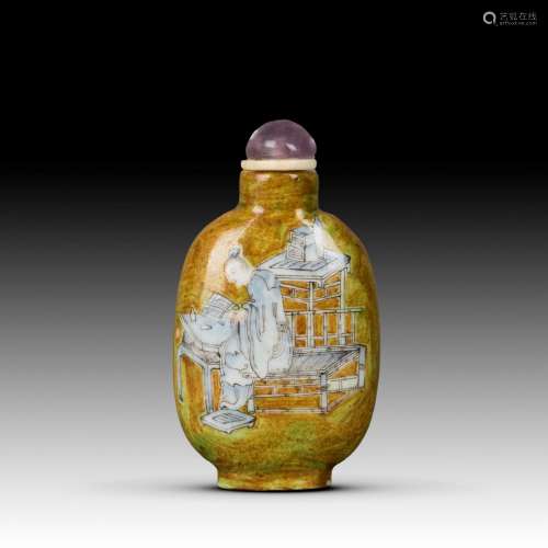 A FAMILLE ROSE 'FIGURE' SNUFF BOTTLE, QING DYNASTY DAOGUANG PERIOD