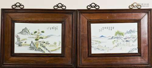 CHINESE LANDSCAPE PORCELAIN PLAQUE PAIR, QING PERIOD