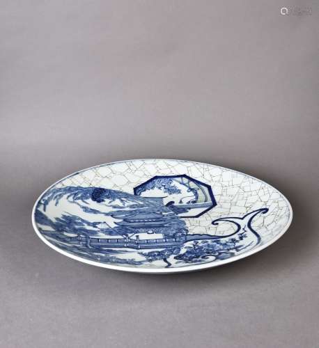 A LARGE CHINESE BLUE & WHITE CHARGER, QING PERIOD