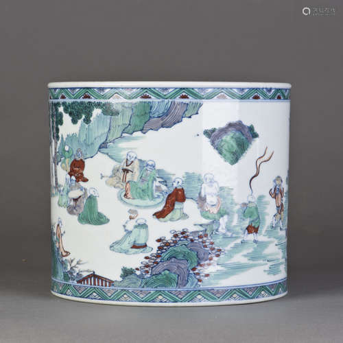 A CHINESE DOUCAI BRUSH POT