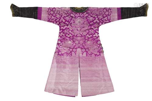 A CHINESE PINK EMBROIDERED DRAGON ROBE, 19TH CENTURY