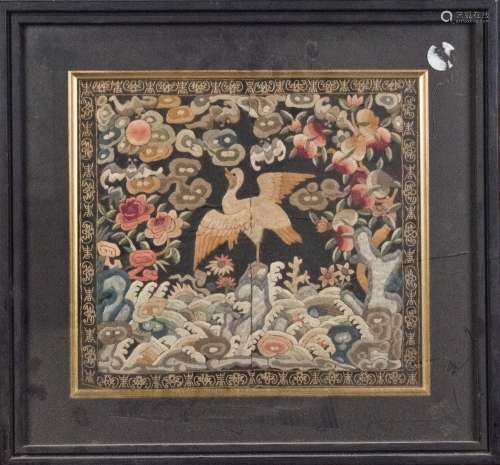 CHINESE CRANE EMBROIDERY, FRAMED
