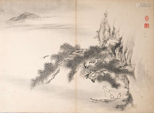 A CHINESE PAINTING OF LANDSCAPE MOTIF