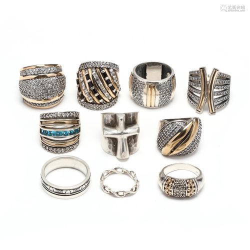 Ten Silver and Gem-Set Rings