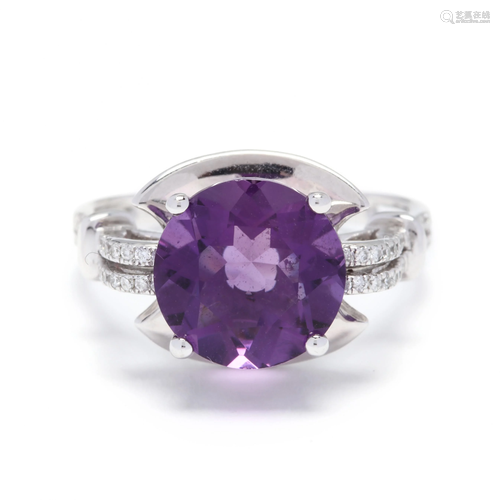 14KT White Gold, Amethyst, and Diamond Ring