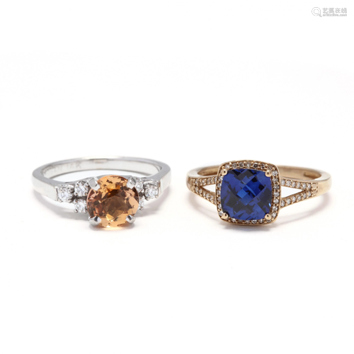 Two Gold, Diamond, and Gem-Set Rings