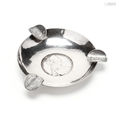 A Silver Ashtray with Inset Coins