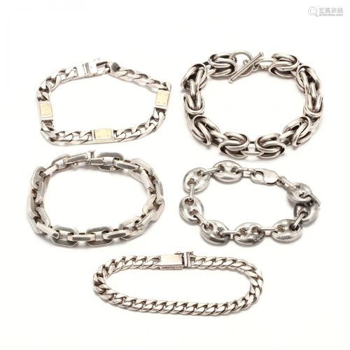 Five Silver Link Bracelets