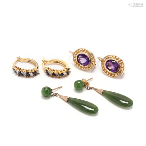 Three Pairs of Gem-Set Earrings