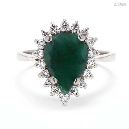 White Gold, Emerald, and Diamond Ring