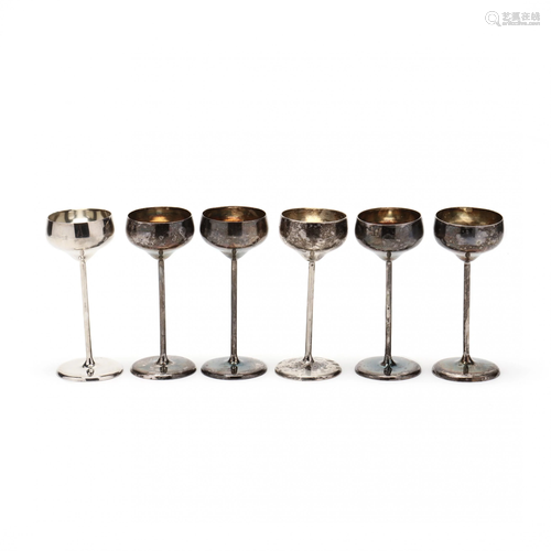 Set of Six .800 Silver Cordials