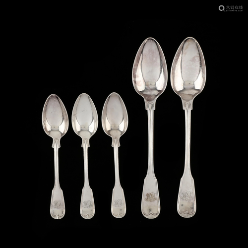 Five Antique German Silverplate Serving Spoons