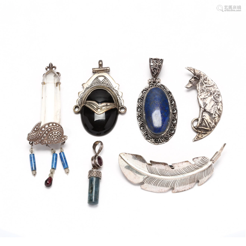 Group of Silver and Gem-Set Jewelry Items