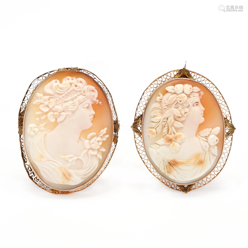 Two Gold Cameo Brooches