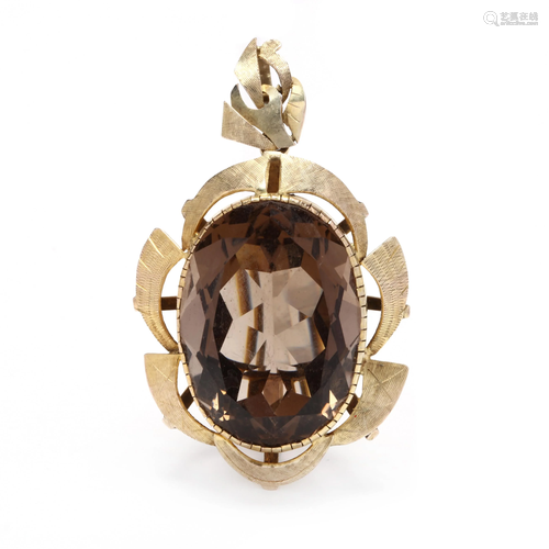 14KT Gold Smokey Quartz Pendant / Brooch