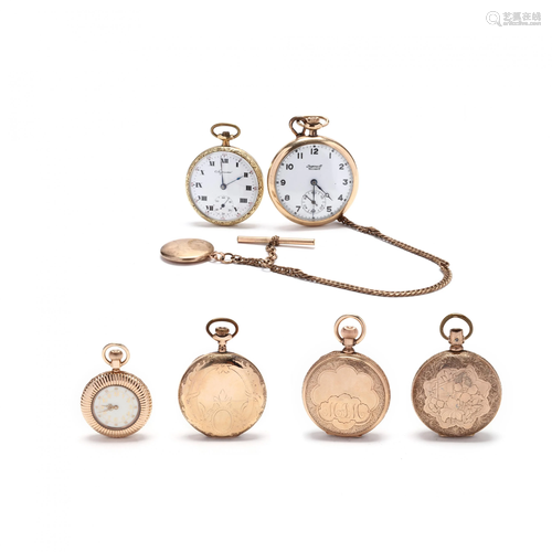 Six Antique Gold Filled Pocket Watches