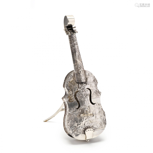 A Vintage Sterling Silver Cello Form Spice Container