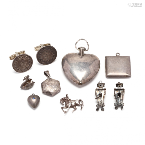 Group of Silver Pendants and a Pair of Cuffli…