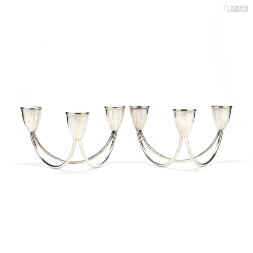 A Pair of Sterling Silver Modernist Candelabra