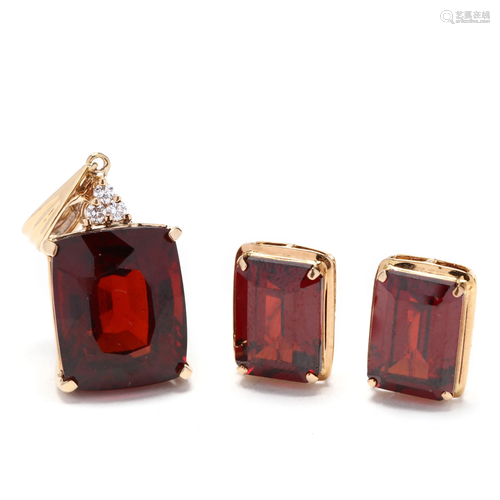 14KT Gold, Garnet, and Diamond Jewelry Suite