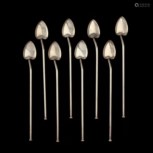 Set of Eight Sterling Silver Drink Stirrers / Straws