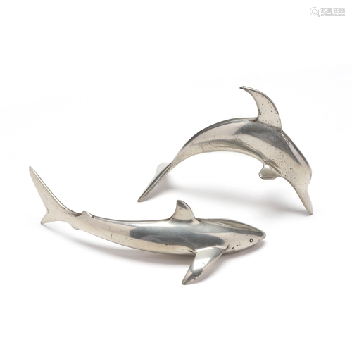 Two Low Country Pewter Cast Sculptures, Shark and