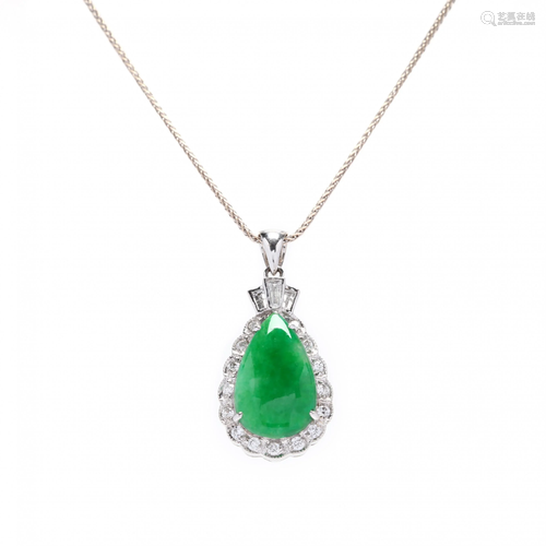 18KT White Gold, Jade, and Diamond Necklace