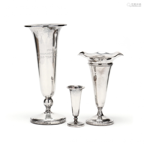 Three Sterling Silver Trumpet Vases