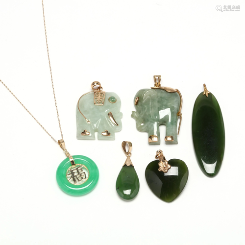 Six Gold and Jade Pendants