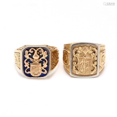 Two 18KT Gold Family Crest Rings