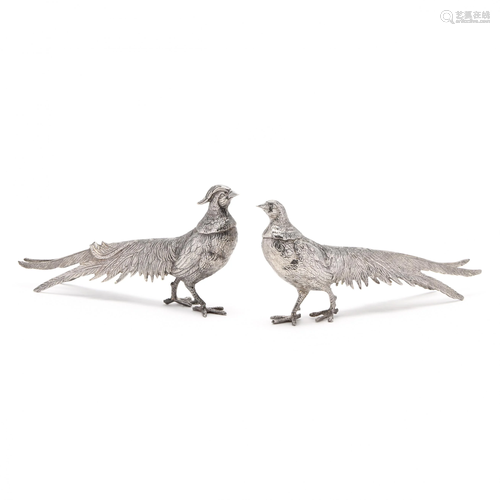 A Pair of Silverplate Table Pheasants