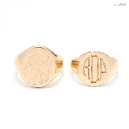 Two 14KT Gold Signet Rings