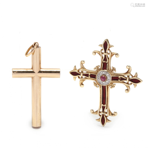 Two Gold Cross Pendants