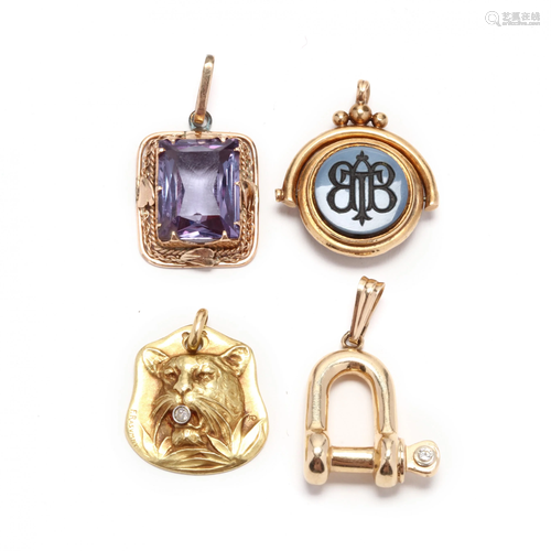 Four Gold & Gem-set Pendants