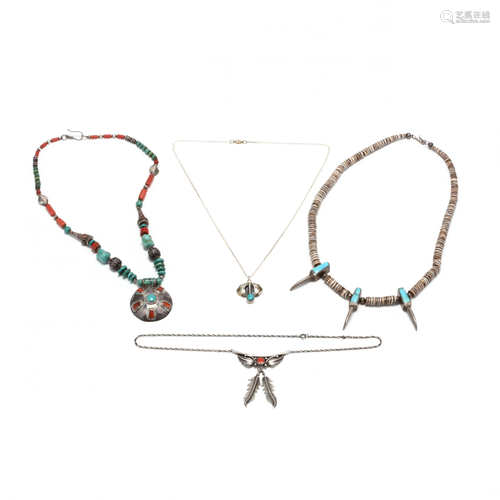 Three Southwestern Silver and Gem-Set Necklaces